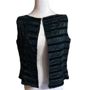 Talbots Velvet Dark Green Vest With Hand Sewn Beads